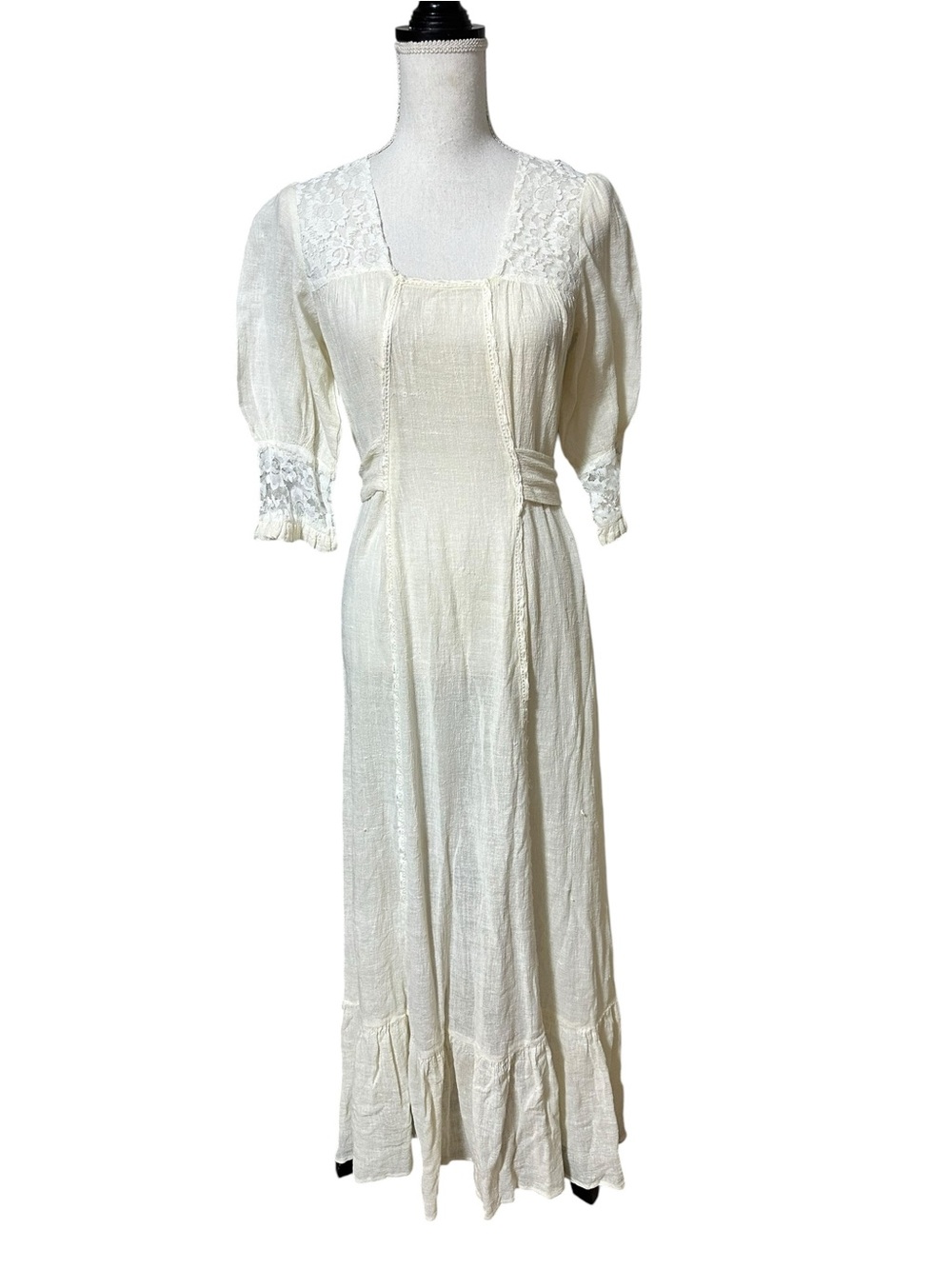 Ivory Lace-Trim Gunne Sax inspired Maxi Dress